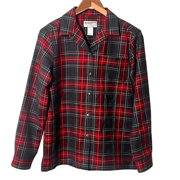 Pendleton Vintage Wool Plaid Shirt Women’s Medium Red Black Button Front Classic - Picture 1 of 7
